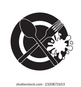 Black and white icon of dirty dishes. Isolated image on a white background.