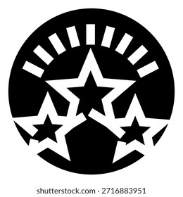 Black and white icon displaying three glowing stars within a circle, representing top tier quality, customer satisfaction, excellent achievement, and premium service across various industries