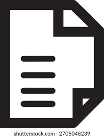 Um ícone preto e branco de um documento com linhas de texto e um canto dobrado.