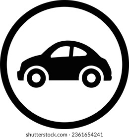 Black and white icon drawing of a car vehicle button surrounded by a circle web ui.