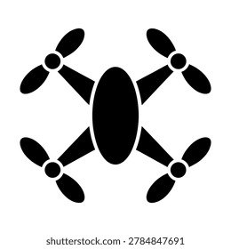 Black and white icon of a drone with four propellers quadcopter propeller technology
