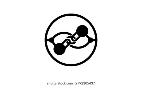A black and white icon of a dumbbell in a circular motion