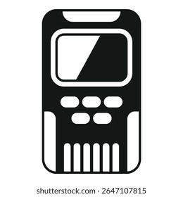 Black and white icon of an electronic device with buttons, possibly a remote control, game console, or other handheld device