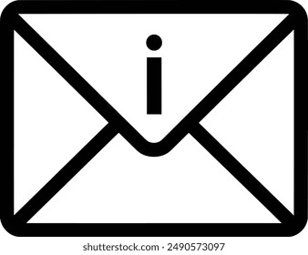 Black and white icon of envelope with letter i inside
