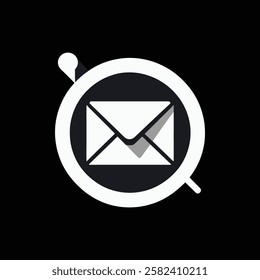 Black and white icon, envelope symbol.