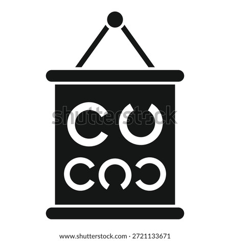 Black and white icon of an eye test chart hanging on a wall, used for vision examination