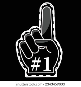 Black and White Icon fan logo hand with finger up. Hand up with number 1. Fan arm glove with finger. Vector illustration.