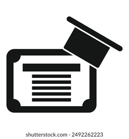 Black and white icon featuring a graduation cap atop a diploma, symbolizing education achievements