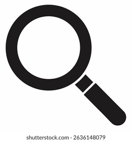 A black and white icon featuring a magnifying glass, suitable for search, zoom, or investigation related designs and user interfaces.