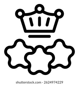 Black and white icon featuring a royal crown above three stars, symbolizing premium quality or high rank