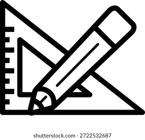 A black and white icon featuring a ruler and a pencil, symbolizing drawing and design.