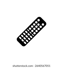 Black and white icon featuring a sleek remote control with numerous buttons, designed for controlling various electronic devices. Perfect for UI, apps, or design.