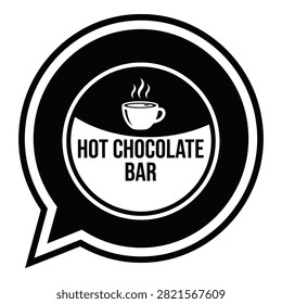 Black and white icon featuring a steaming mug and text inside a speech bubble. Perfect for cafe menus, restaurant branding, and winter drink promotions.