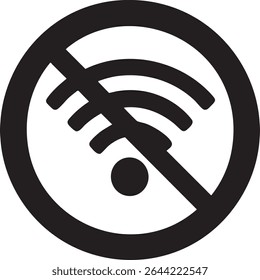 A black and white icon featuring a wifi symbol crossed out, indicating no wireless connection or disabled network access.