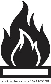 Black and white icon of a fire flame