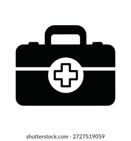 Black and white icon of a first aid kit symbolizing medical care and health assistance
