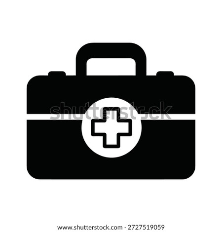 Black and white icon of a first aid kit symbolizing medical care and health assistance