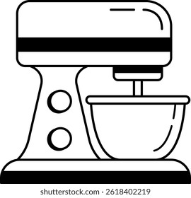 black and white icon of a food mixer