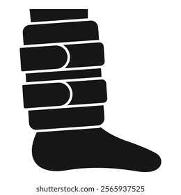 Black and white icon of a foot wearing a support brace, representing injury recovery and rehabilitation