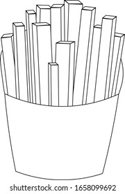 Black and white icon of French fries potato. Illustration in doodle style. Good for print for restaurant menu and paper napkin. concept for design