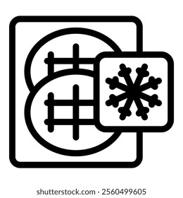 Black and white icon of frozen waffles, symbolizing frozen food storage