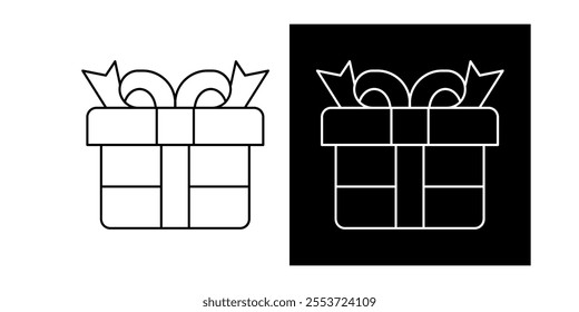 A black and white icon of a gift box