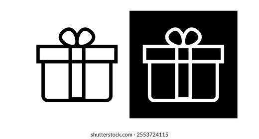 A black and white icon of a gift box