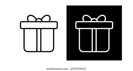 A black and white icon of a gift box