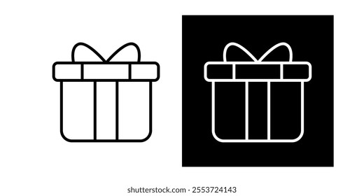 A black and white icon of a gift box