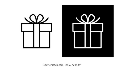 A black and white icon of a gift box