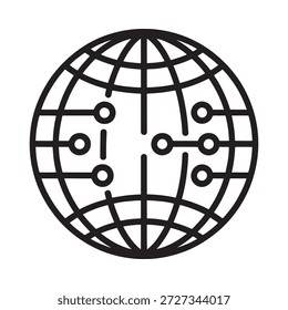 a black and white icon of a globe with lines and circles