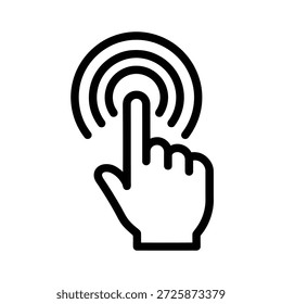 Icono en blanco y negro de un cursor de mano que indica una acción táctil o de Hacer clic.