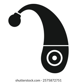 Black and white icon of a hearing aid, a device designed to improve hearing
