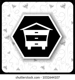 black and white icon with honey hive on background of honeycomb