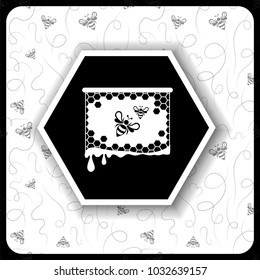 black and white icon with honeycomb frame on honeycomb background