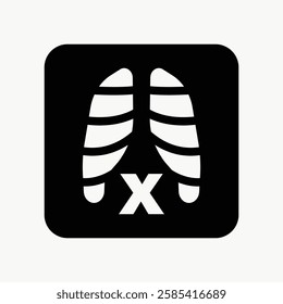 Black and white icon of human lungs in an X-ray style. X-ray lungs symbol. Medical icon showing lungs. Lungs X-ray design in a simple style. User interface icon vector.