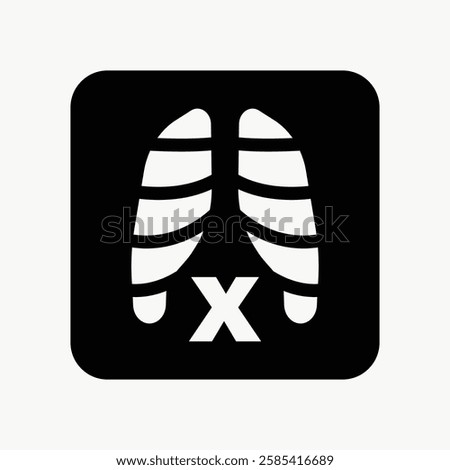 Black and white icon of human lungs in an X-ray style. X-ray lungs symbol. Medical icon showing lungs. Lungs X-ray design in a simple style. User interface icon vector.