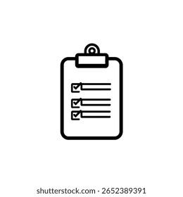 Um ícone preto e branco ilustrando uma área de transferência com três itens de lista de verificação marcados como concluídos, isolados contra um plano de fundo transparente removido. Ideal para elementos de design.