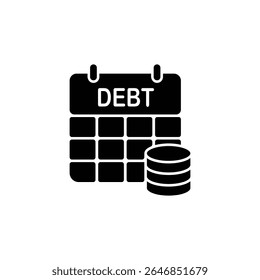 Um ícone preto e branco que ilustra as datas de vencimento da dívida com um calendário e moedas.