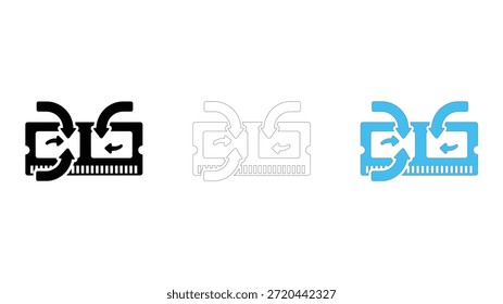 Un ícono en blanco y negro que ilustra la función de los Clips de retención de dimm en un módulo de memoria de computadora