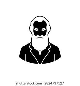 A black and white icon illustration of a bust of Karl Marx, featuring his distinctive beard and hair, rendered in a minimalist style.