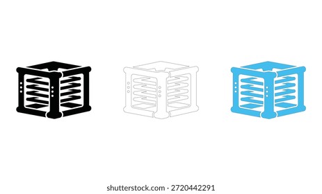 Ilustração em preto-e-branco do ícone de um componente de montagem da caixa do disco rígido do computador