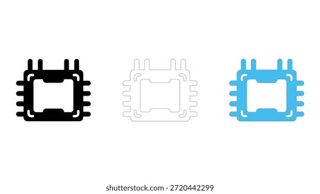 A black and white icon illustration of a cpu contact frame for processor alignment