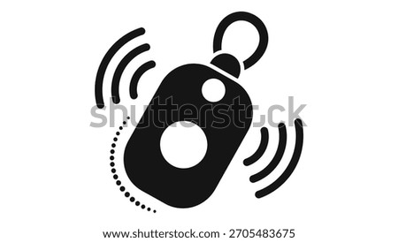 Black and white icon illustration of a wireless key finder device with sound waves indicating it is being located.