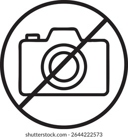Um ícone preto e branco indicando que a fotografia é proibida. Possui uma câmera riscada com uma linha.