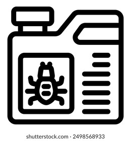 Black and white icon of an insecticide bottle showing a dead bug, ideal for representing pest control