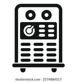 Black and white icon of an inverter welding machine with a control panel, designed for welding with electrodes