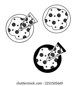 Black and white icon with italian pizza. Pizza salami with editable stroke. Food icons. Website banner.