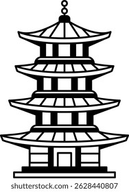 black and white icon of a japanese pagoda