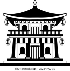 black and white icon of a Japanese temple